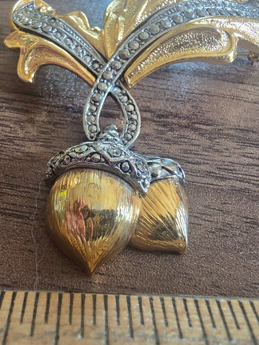 Vintage Avon Gold and Silver Leaf Acorn Brooch
